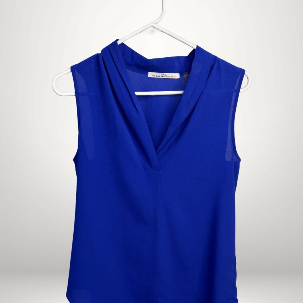 DEX Royal Blue Sleeveless Blouse Draped V-Neck Workwear Top